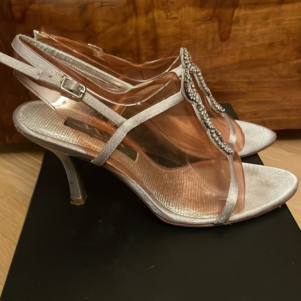 Nina womens evening sandals shoes silver with rhinestones size 7 - Picture 3 of 4